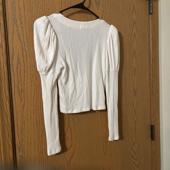 Reformation Einkorn Puff Sleeve Knit Top, Cream, Sz XS - Picture 6 of 6